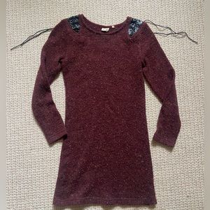 Somedays Lovin Red Maroon Sweater Dress with Black Lace Up Detail Size Small